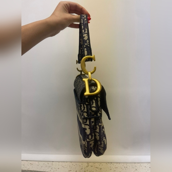 Christian Dior Oblique Saddle Bag Blue With Jacquard Strap - Picture 5 of 8